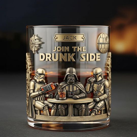 Discover Personalized Star Wars Join The Drunk Side Whiskey Glass, Gold Troopers Legacy Glass, Custom Name Sci Fi Barware, Fun Xmas Gifts