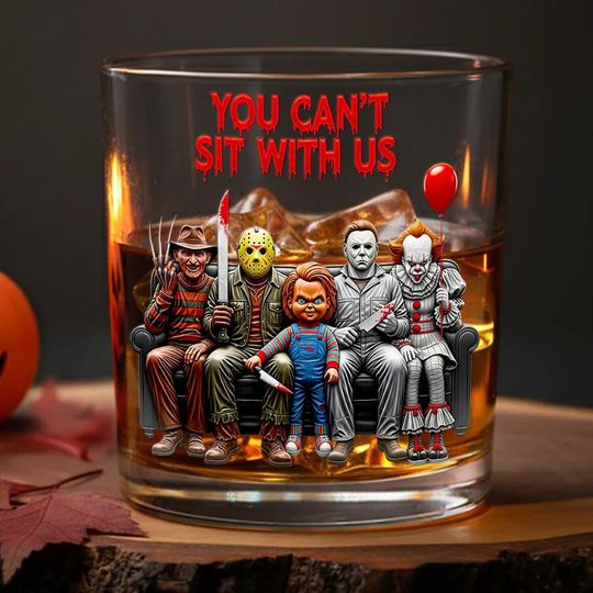 Discover Halloween Horror Whiskey Glass Golden, Personalized Whiskey Glass, Halloween Killer Custom Name Glass, Drinking Lover, Halloween Gift