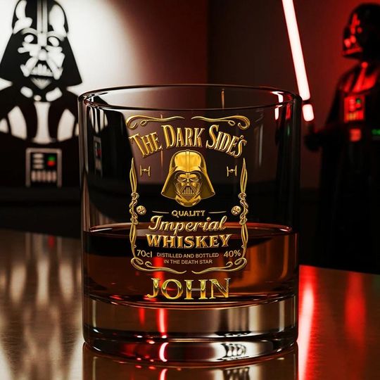 Discover Personalized Dark Vader Side Whiskey Glass, Gold Star Wars Glass Cup, Custom Name Sci Fi Whiskey Cup, Fun Xmas Barware Decor Gifts