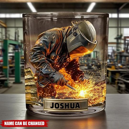 Discover Welder Whiskey Glass Golden, Personalized Whiskey Glass,  Wine Glass for Drinking Lover, Custom Whiskey Glass, Gift for Husband & Dad