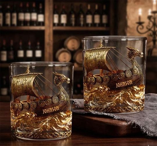 Discover Custom Viking Sail Whiskey Glass, Viking Theme Wine Glass, Norse Warrior Gift For Him For Whiskey Lover