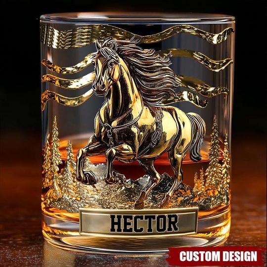 Discover Horse Personalized Whiskey Glass, Horse Whiskey Glass Golden, Wine Glass for Drinking Lover, Custom Name Whiskey Glass, Gift for Him