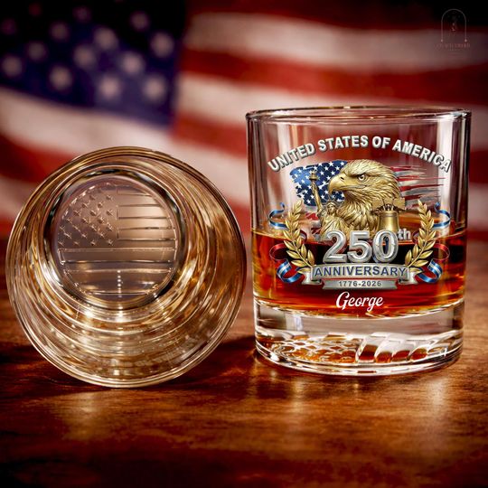 Discover USA 250th Anniversary Whiskey Glasses, Custom 250 Years America Whiskey Glass, American Patriot Whiskey Glass, Patriotic Gift, Gift for Men
