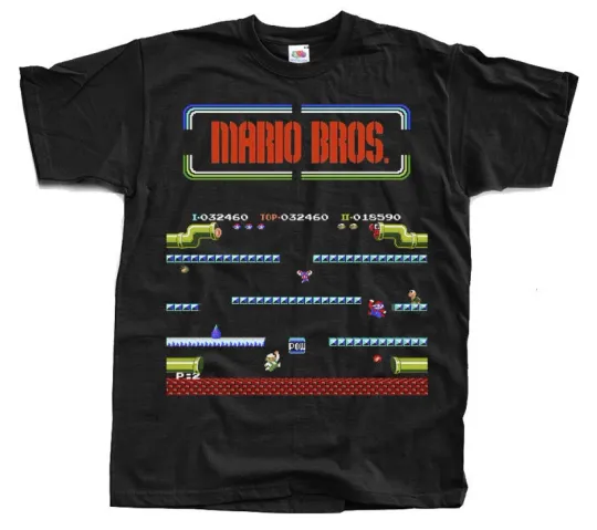 Discover Mario Bros NES T-Shirt Black Arcade Famicom