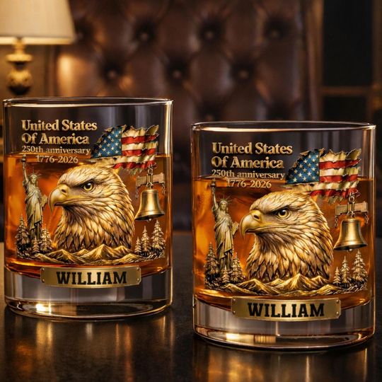 Discover Personalized America 250th Anniversary 11oz Whiskey Glass