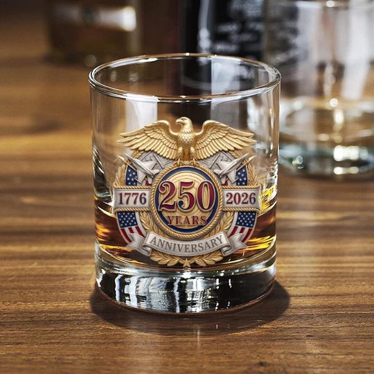 Discover 250th USA Anniversary Whiskey Glass, 17762026 American Eagle Bourbon Glass, Patriotic Gift, Independence Day 4th of July Gift for Him