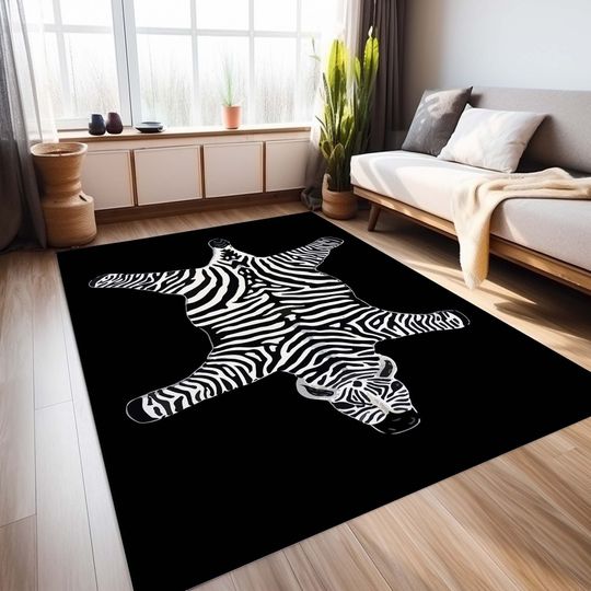 Discover Zebra Cowhide Design Rug, Zebra Print Rug, Cowhide Design Rug, Genuine Pattern Rug, Animal Rug, Minimalist Rug, Kids Room Rug
