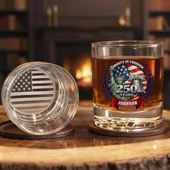 Discover USA 250th Anniversary Eagle Whiskey Glass Patriotic Gift 11 Oz
