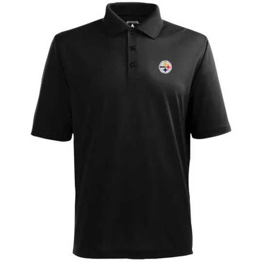 Discover Pittsburgh Steeler Embroidered Pique Xtra-Lite Black Polo Shirt