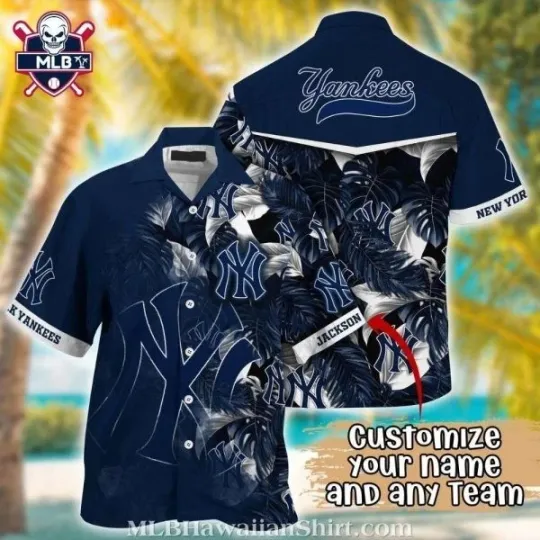 Discover Personalized Navy Leaf NY Baseball Team Yankeess Hawaiian Shirt