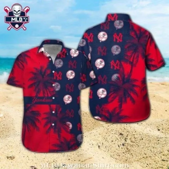 Discover Red Palms And Baseball NY Baseball Team Yankeess Tropical Hawaiian Shirt
