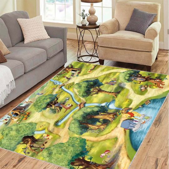 Pooh Map Rug, Rug for Kids Room, Winnie the Pooh Area Rug, Jungle Rug Mat, Cartoon Rug