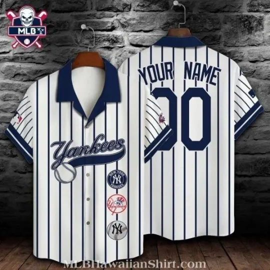 Discover Pinstripe Pride NY Baseball Team Yankeess Aloha Shirt – Customizable Number And