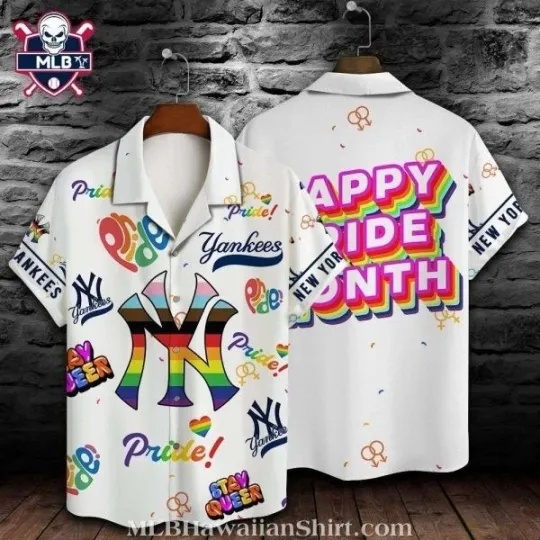 Discover Pride Month NY Baseball Team Yankeess Aloha Shirt – Celebratory Rainbow Typograp
