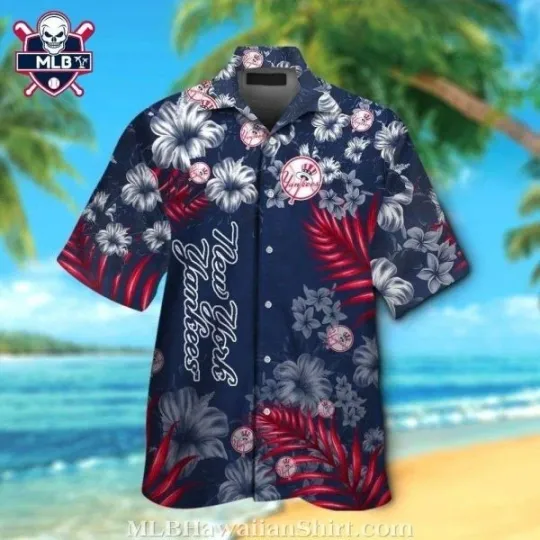 Discover Red And White Floral Patterns NY Baseball Team Yankeess Hawaiian Shirt
