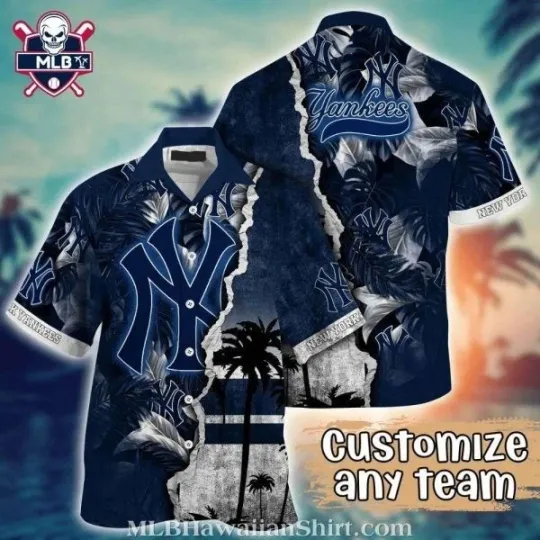 Discover Palm Tree Sunset NY Baseball Team Yankeess Personalized Hawaiian Shirt