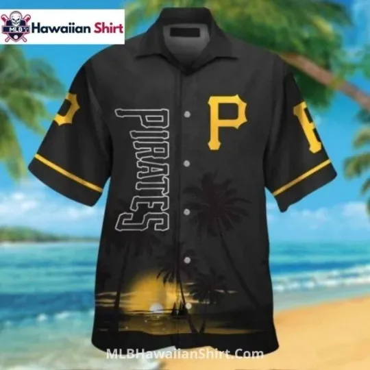 Discover Black Sunset Silhouette Pittsburgh Baseball Team Piratess Hawaiian Shirt