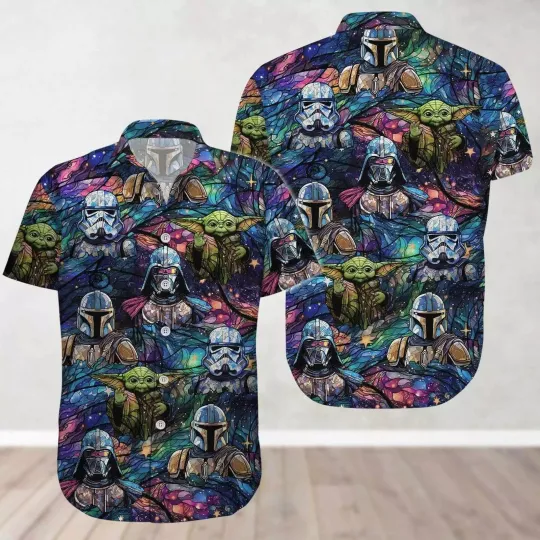 Star Wars Galaxy's Edge Characters Group Stained Glass Collage Hawaiian Shirt