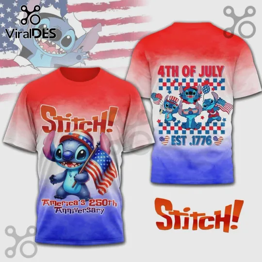 Discover Stitch 4th of July America’s 250th Anniversary AOP 3D T-Shirt