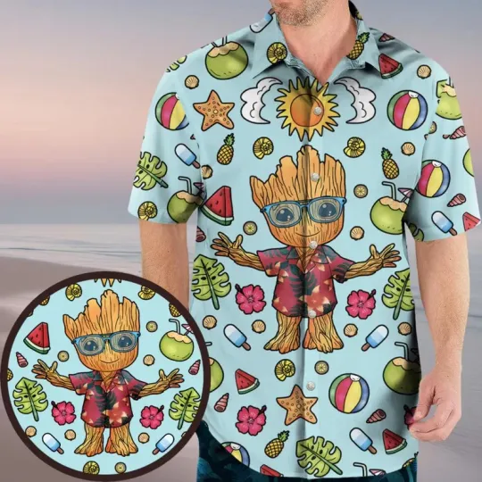 Disney Hawaiian Galaxy Groot Summer Cute Men Women Unisex17