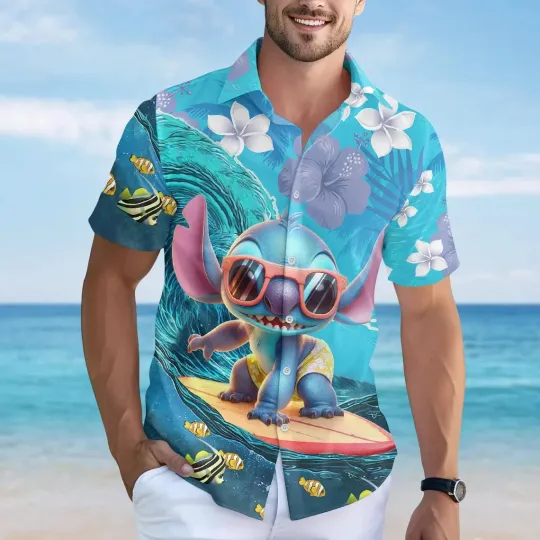 Discover Disney Hawaiian Shirt Stitch Surfing Dance Men Women Unisex