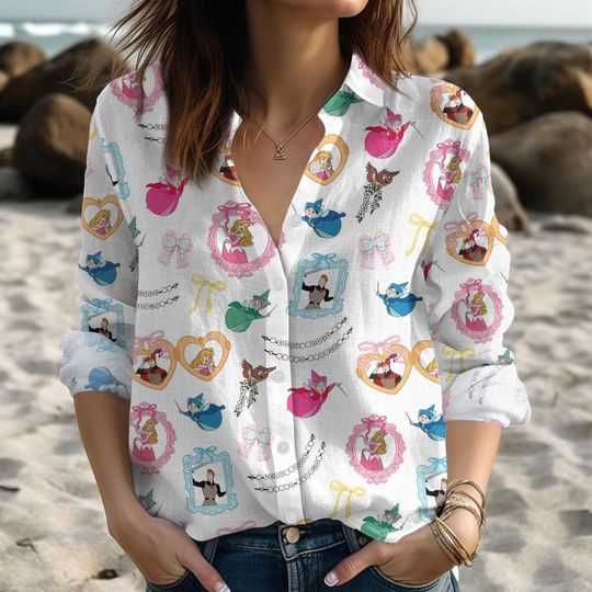 Discover Sleeping Beauty Aurora Coquette Bow Blouse, Disney Princess Fairy Casual Top for Women