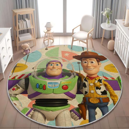 Discover Retro Toy Story Round Rug, Mid-Century Modern Nursery Decor