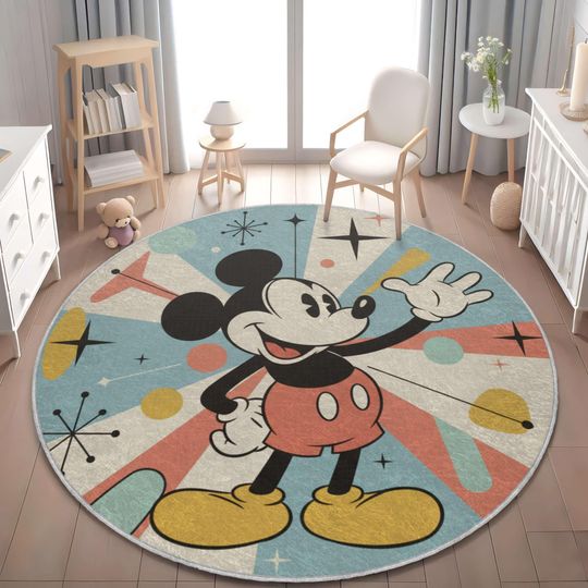 Discover Retro Mickey Mouse Nursery Rug, Atomic Starburst Design