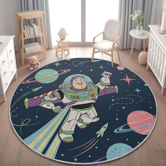 Discover Buzz Lightyear Kids Rug, Galaxy Nursery Carpet, Toy Story Decor