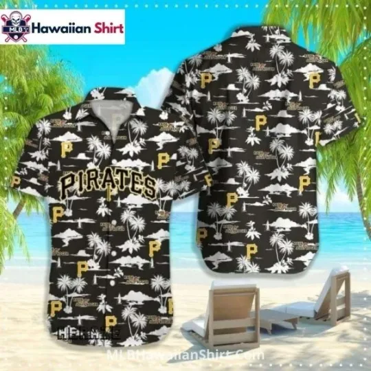 Discover Black Tropical Island Pittsburgh Baseball Team Piratess Hawaiian Shirt