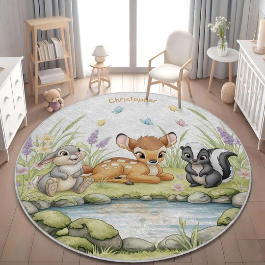 Personalized Bambi Baby Rug, Custom Nursery Decor
