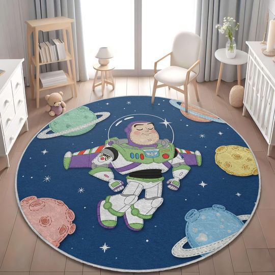 Discover Buzz Lightyear Nursery Rug, Disney Cartoon Space Play Mat