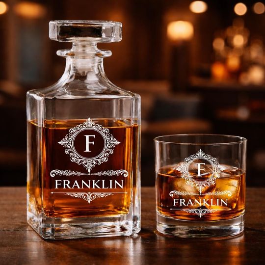 Discover Personalized Birthday Gift for Him, Custom Whiskey Decanter Set, Gift for Dad, Husband or Boyfriend, Engraved Liquor Decanter, Gift for Men
