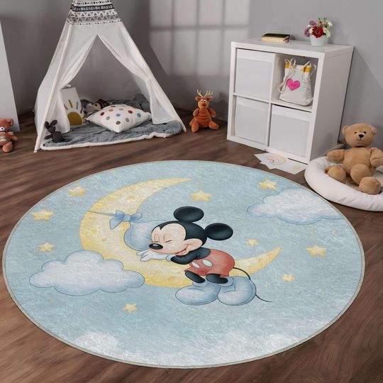 Discover Mickey Mouse Nursery Rug, Moon & Stars Baby Room Carpet