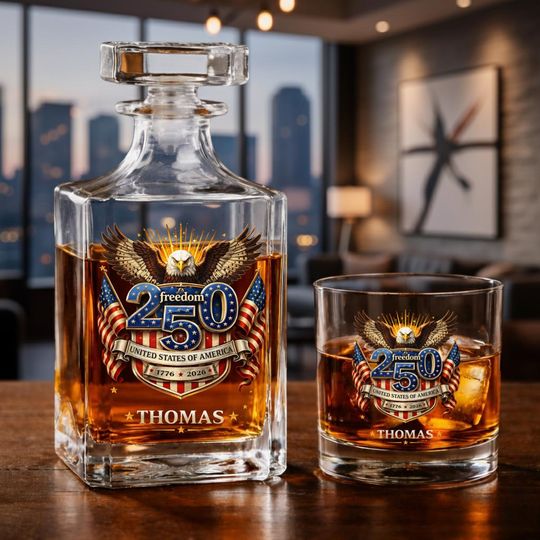Discover Peronalized USA 250th Anniversary Whiskey Decanter Set, 17762026 250 Years of Freedom, Executive Retirement Gift for Veteran Collectors