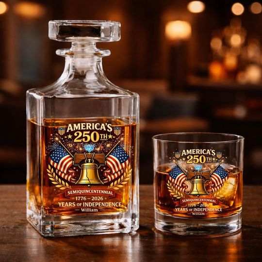 Discover Custom US 250th Whiskey Bottle Set, 17762026 Liberty Bell Decanter American Eagle, Patriotic Fathers Day Gift for Veterans Military Men