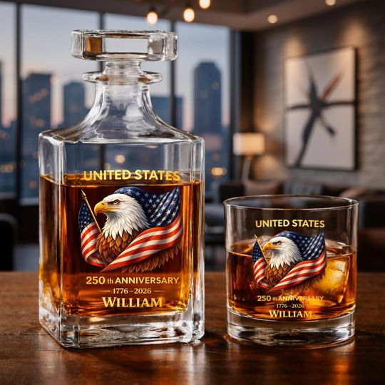 Discover United States 250th Anniversary Whiskey Bottle Set, America 1776 Liberty Bell Decanter with American Eagle, Patriotic Gift for Men