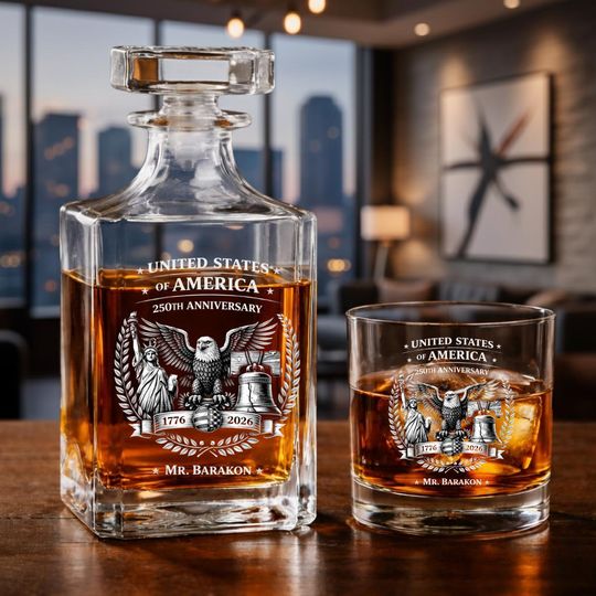 Discover Personalized United States of America 250th Anniversary Whiskey Glass, 17762026 Eagle & Liberty Design, Independence Day Commemorative Gift