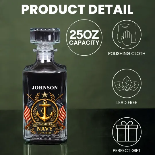 Discover US Navy 250th Anniversary Whiskey Decanter Set 1776-2026 Eagle Gift Patriotic US