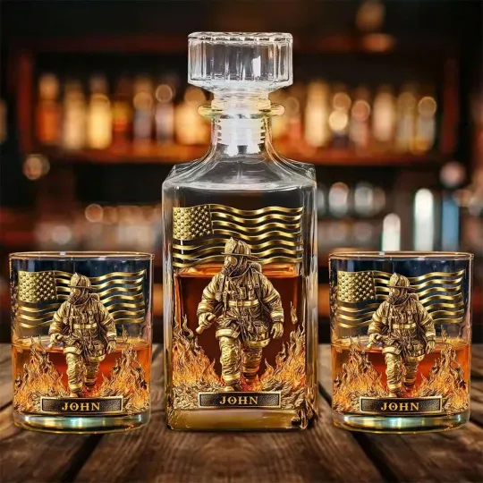 Discover Custom Firefighter Whiskey Decanter Set - Perfect Retirement Gift Fire Departmen