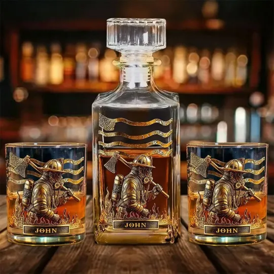 Discover Custom Firefighter Whiskey Decanter Set Retirement Gift for Fire Dept Whiskey Lo