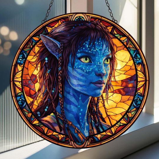 Discover Kiri Avatar Stained Glass Suncatcher, Navi Window Hanging Decor, Eywa's Daughter Fantasy Window Decor