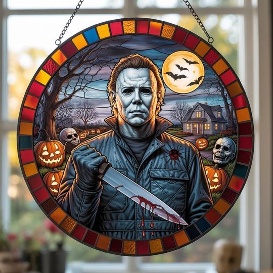 Discover Michael Myers Stained Glass Suncatcher for Halloween Horror Window Decor