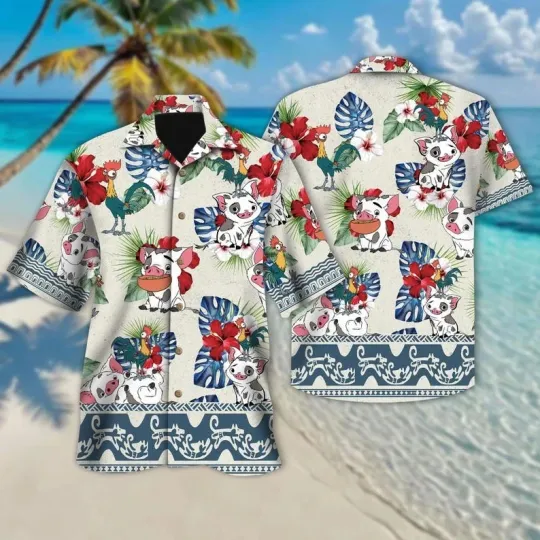 Discover Moana Pua And Heihei Aloha Summer Vacation With Tropical Flowers Hawaiian Shirt