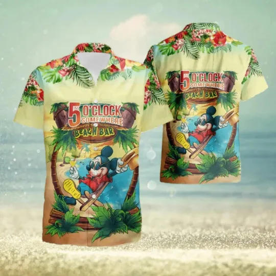 Discover Mickey Mouse Its 5 O'Clock Somewhere Beach Bar Aloha Hawaiian Shirt