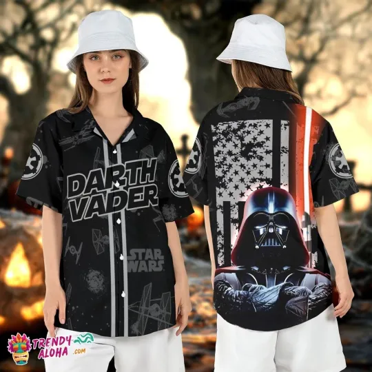 Discover Disney Star Wars Darth Vader American Flag Lights Hawaiian Shirt For Family Trip