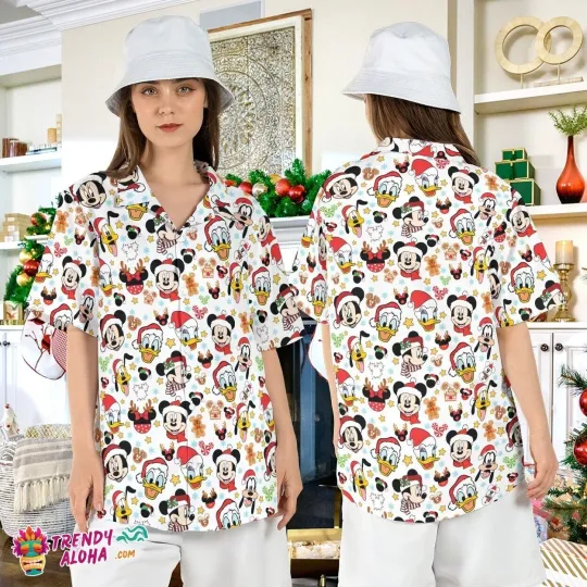Discover Disney Santa Hats Mickey Friends Christmas Aloha Hawaiian Shirt For Family Trip