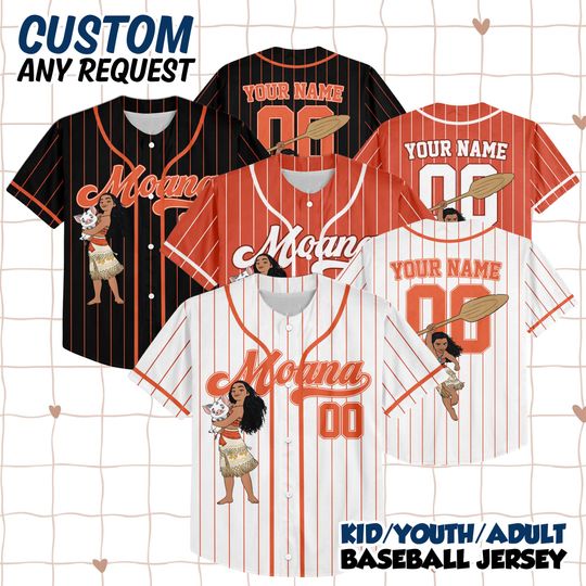Discover Custom Disney Princess Moana Simple, Custom Name Disney Game Day Kid Adult Jersey, Disney Princess Matching Outfit Gift For Baseball Fan