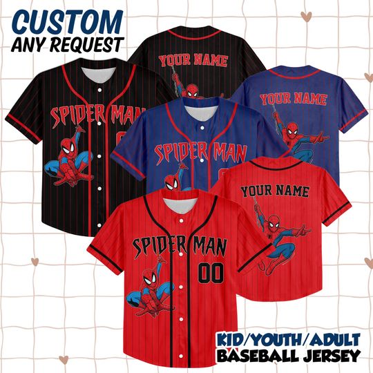 Discover Personalized Disney Amazing Spider Man Vintage Classic Black No Striped, Marvel Superhero Kids Youth Adult Disney Baseball Jersey Birthday