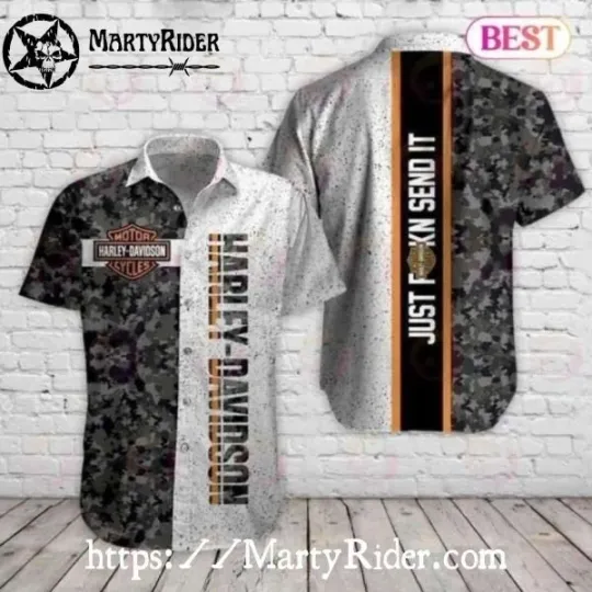 Discover Camo Split Harley Motor Racing Davidsonn Hawaiian Shirt With Bold Text
